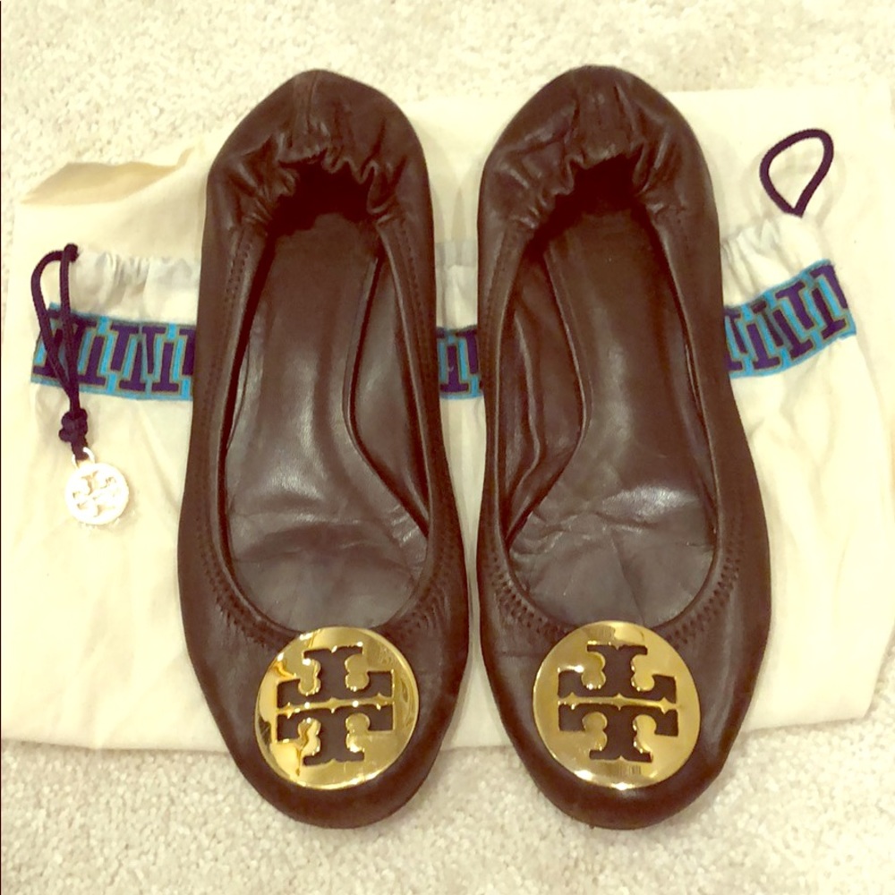 Tory Burch Napa brown leather ballet flats